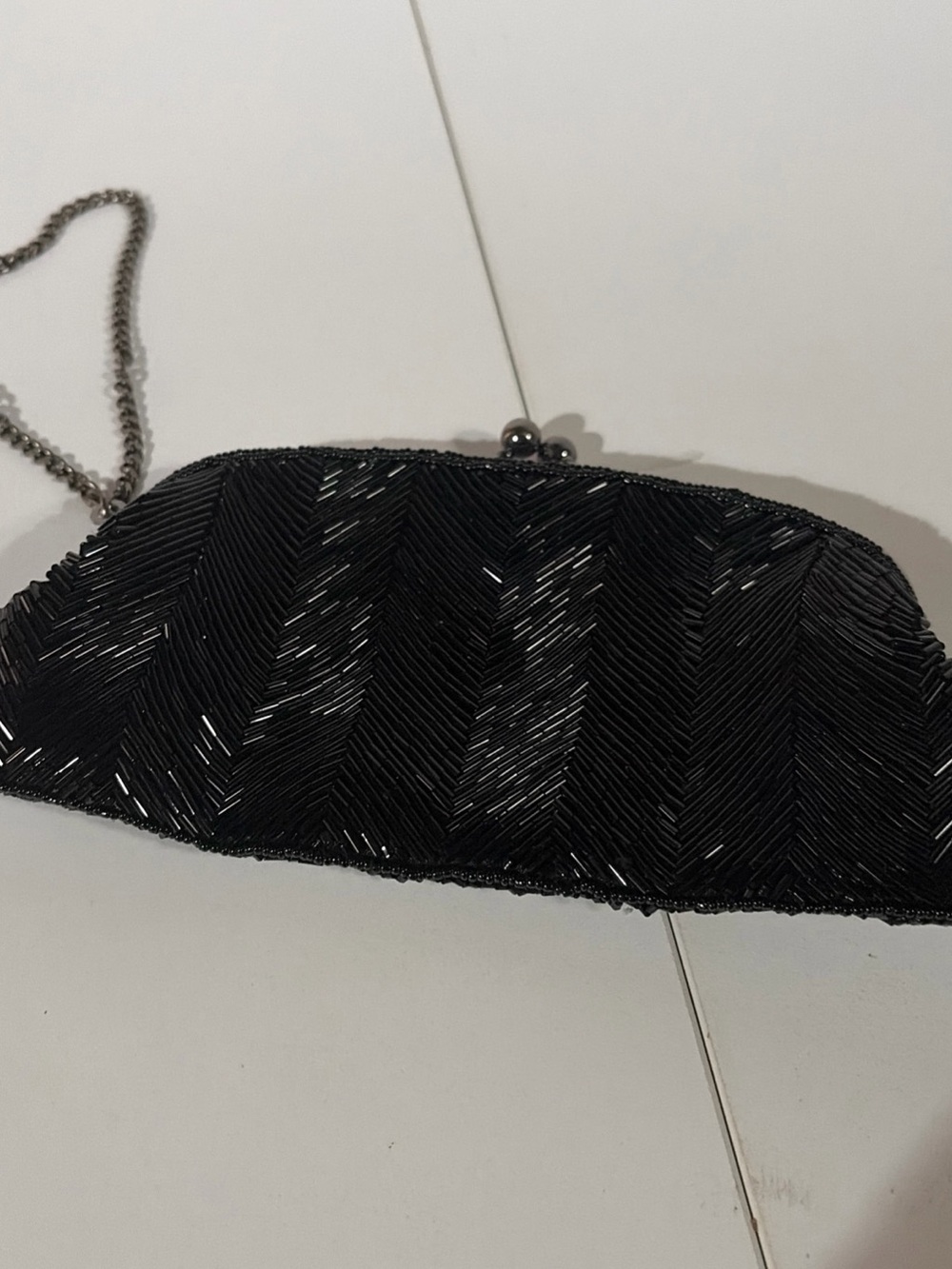 The Limited Black Beaded Chevron Clutch with Chain